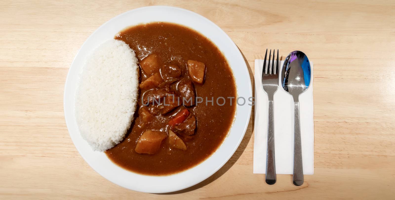Delicious Japanese Styled Curry Rice on Dinner Table