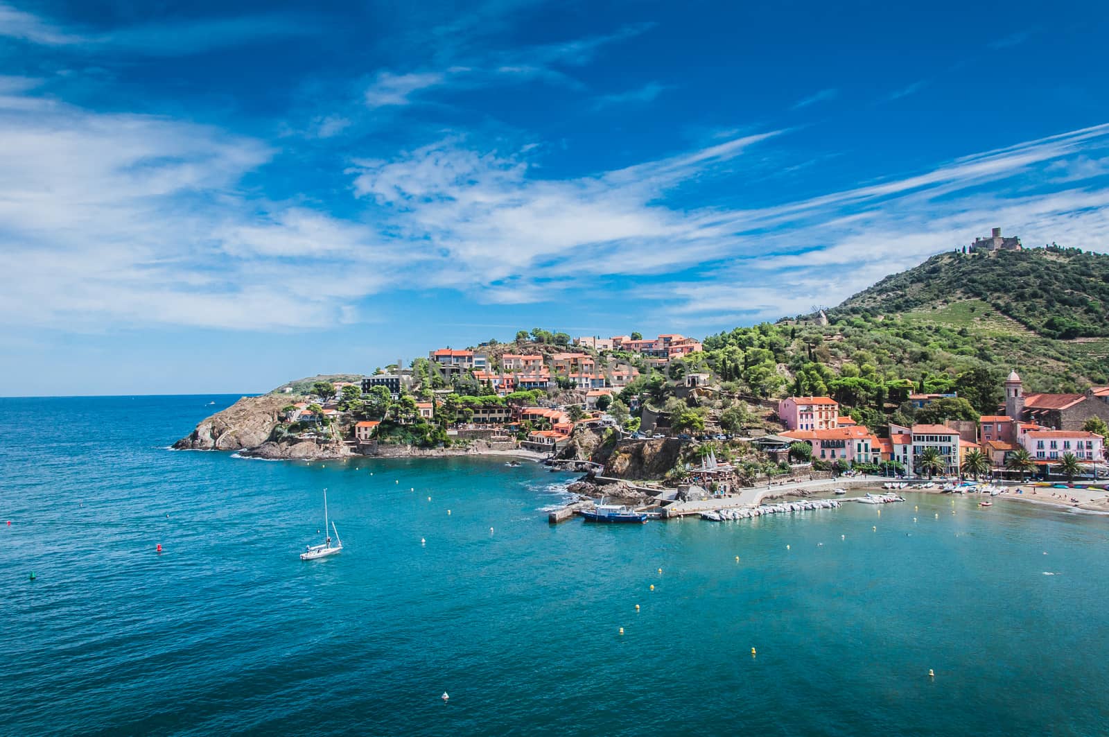 Picturesque view of the streets of Collioure, Pyrénées-Orientales, France