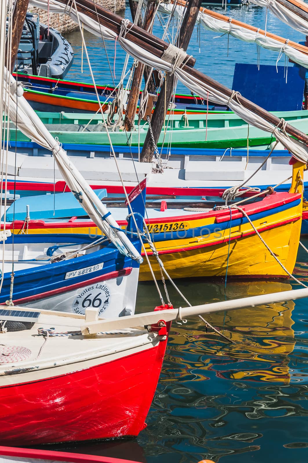 Picturesque view of sailboats in the port of Collioure, Pyrénées-Orientales, France