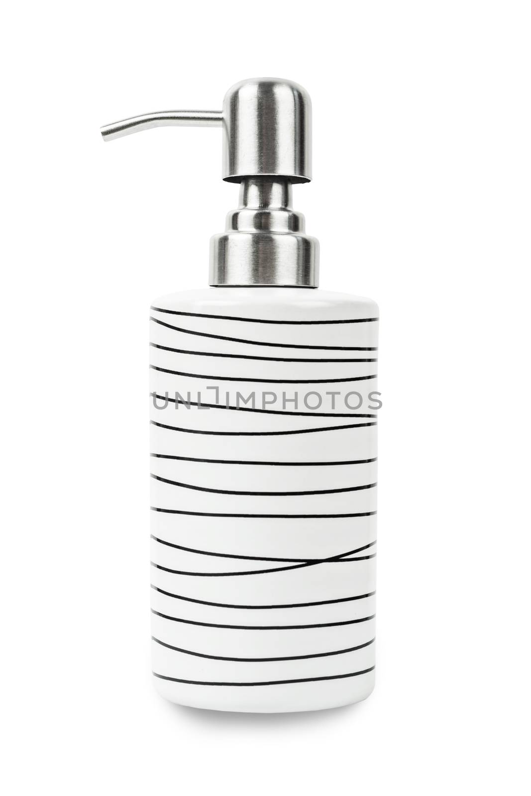 ceramic pump bottle for liquid soap or shampoo isolated on white background, save clipping path.