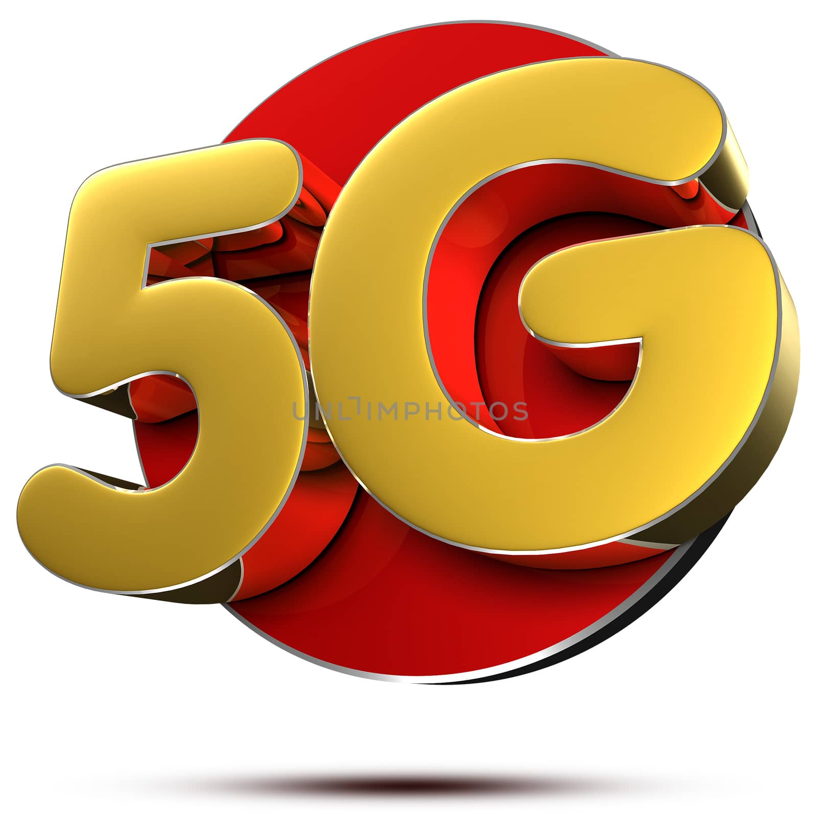 5G Gold 3D rendering on white background.(with Clipping Path).