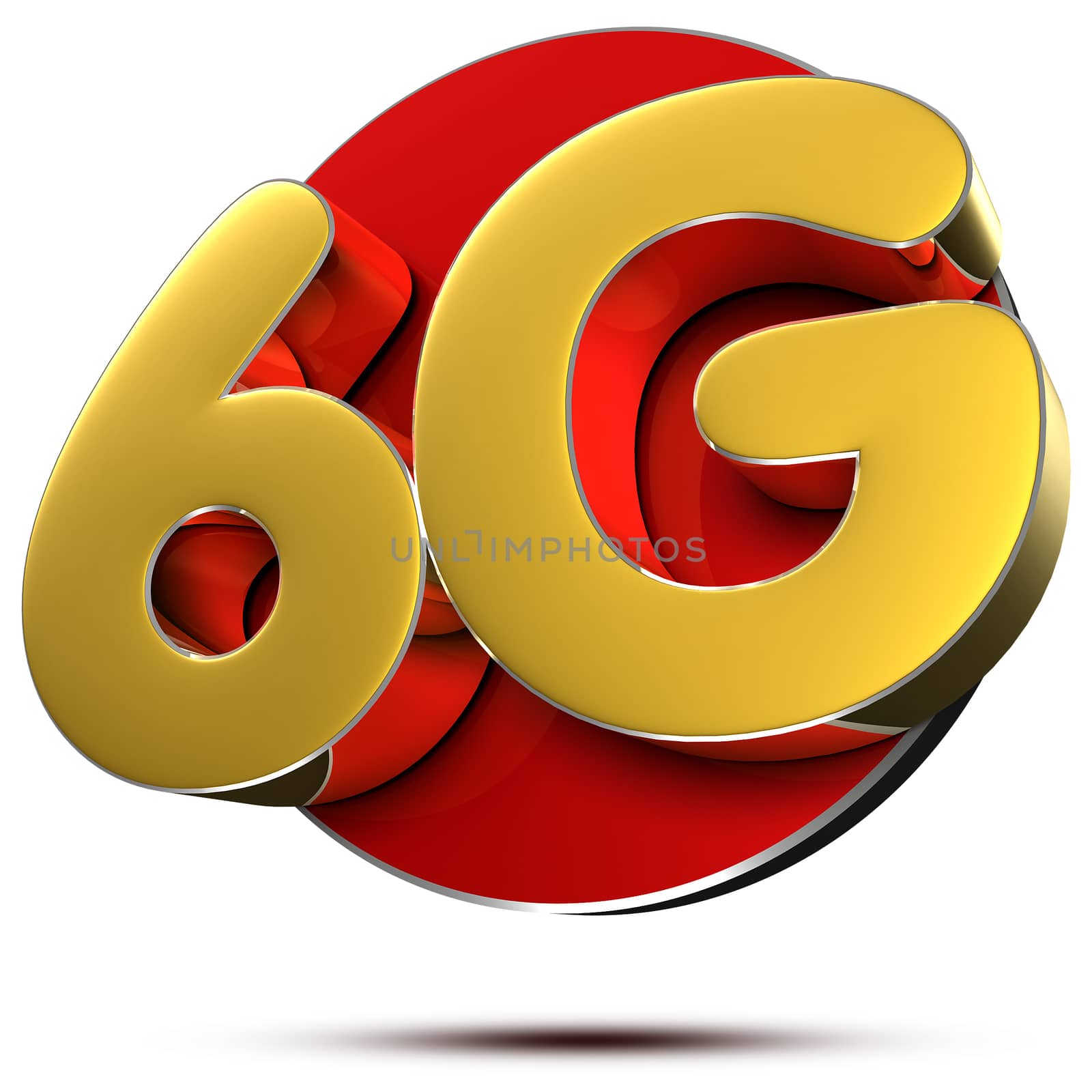 6G Gold 3D rendering on white background.(with Clipping Path).