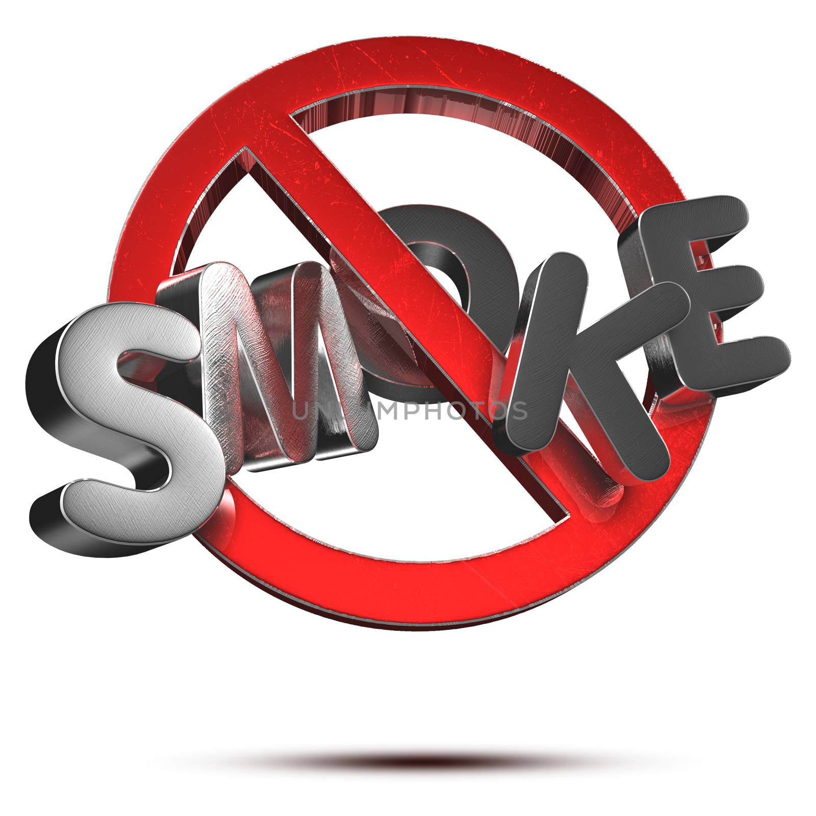 Non-smoking label message 3D rendering on white background.(with Clipping Path).
