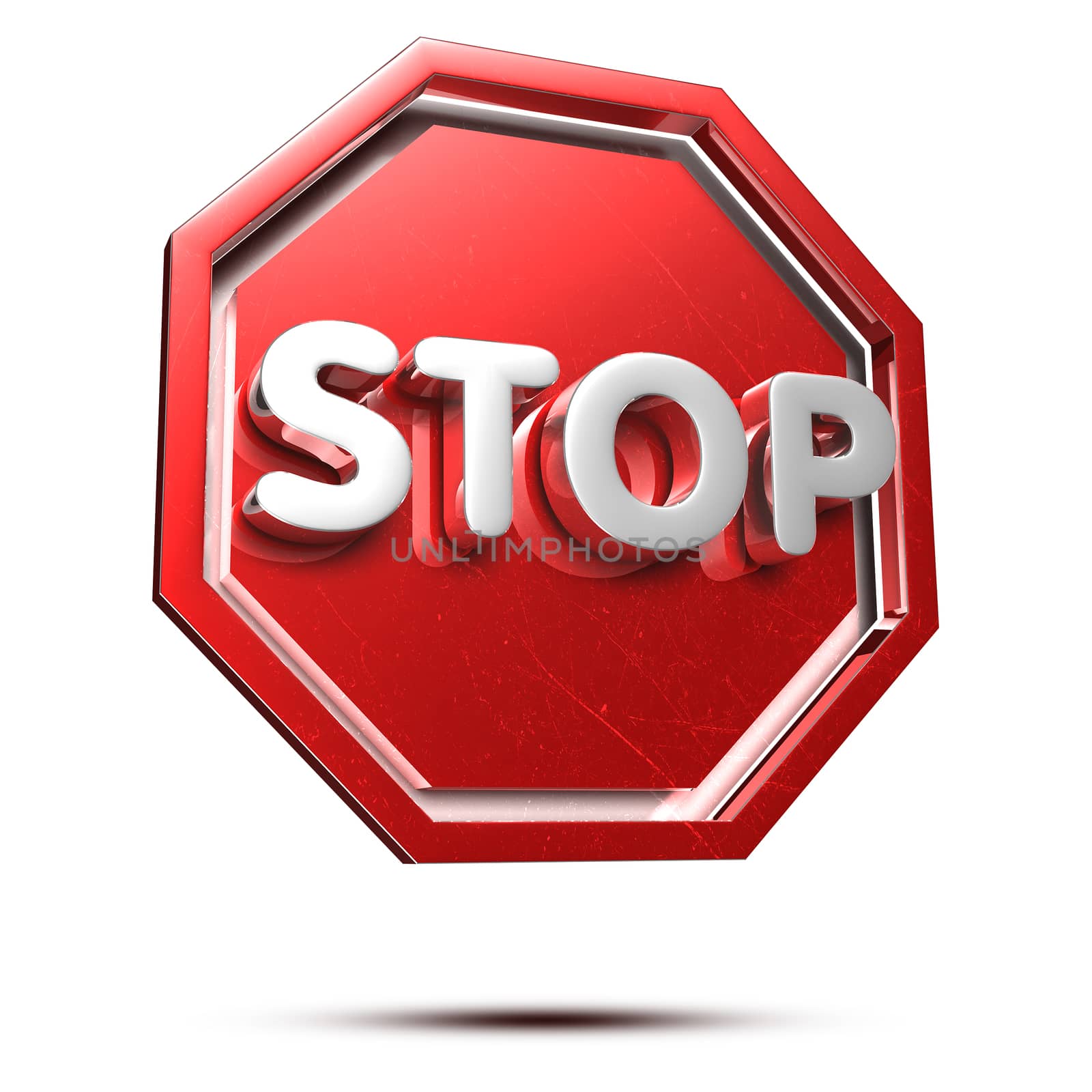 The octagonal sign is forbidden 3D rendering on white background.(with Clipping Path).