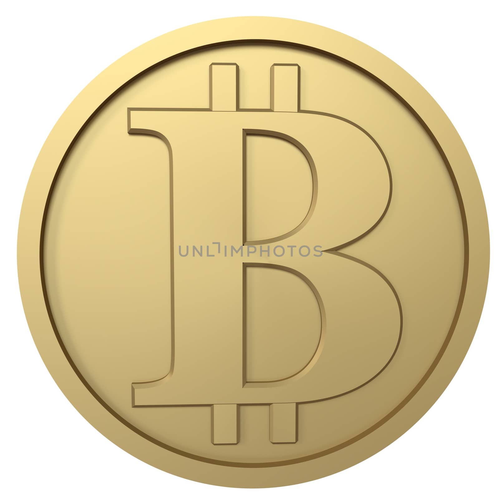 Bitcoin golden coin- 3D illustration on the white background
