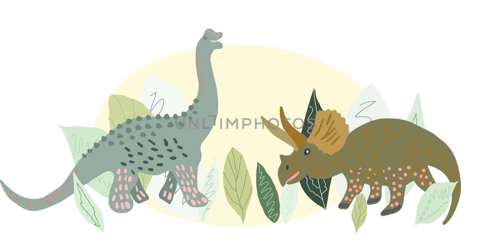 Dinosaurs hand drawn flat illustration. Cute isolated cartoon character illustration. Cartoon characters isolated design element. T-shirt, poster,  greeting card design. 