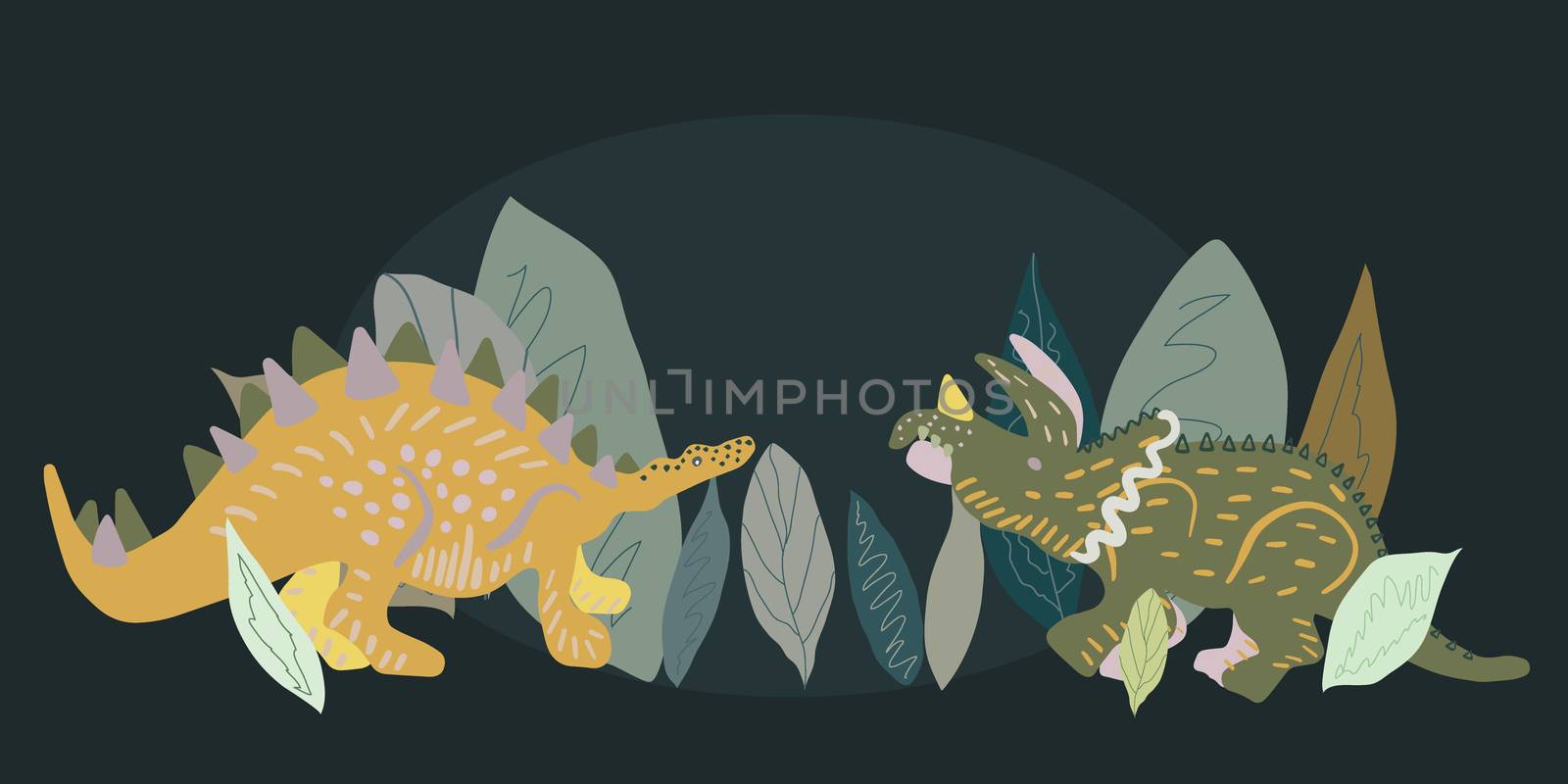 Stegosaurus and Triceratops dinosaur illustration . Cartoon characters isolated design element. T-shirt, poster, greeting card design. 