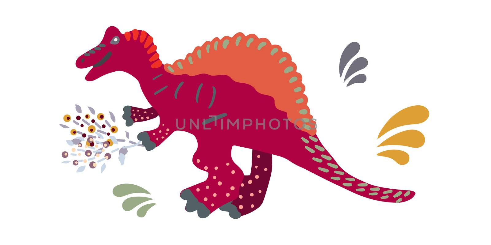 Spinosaurus dinosaur illustration Cartoon characters isolated design element. T-shirt, poster, greeting card design.