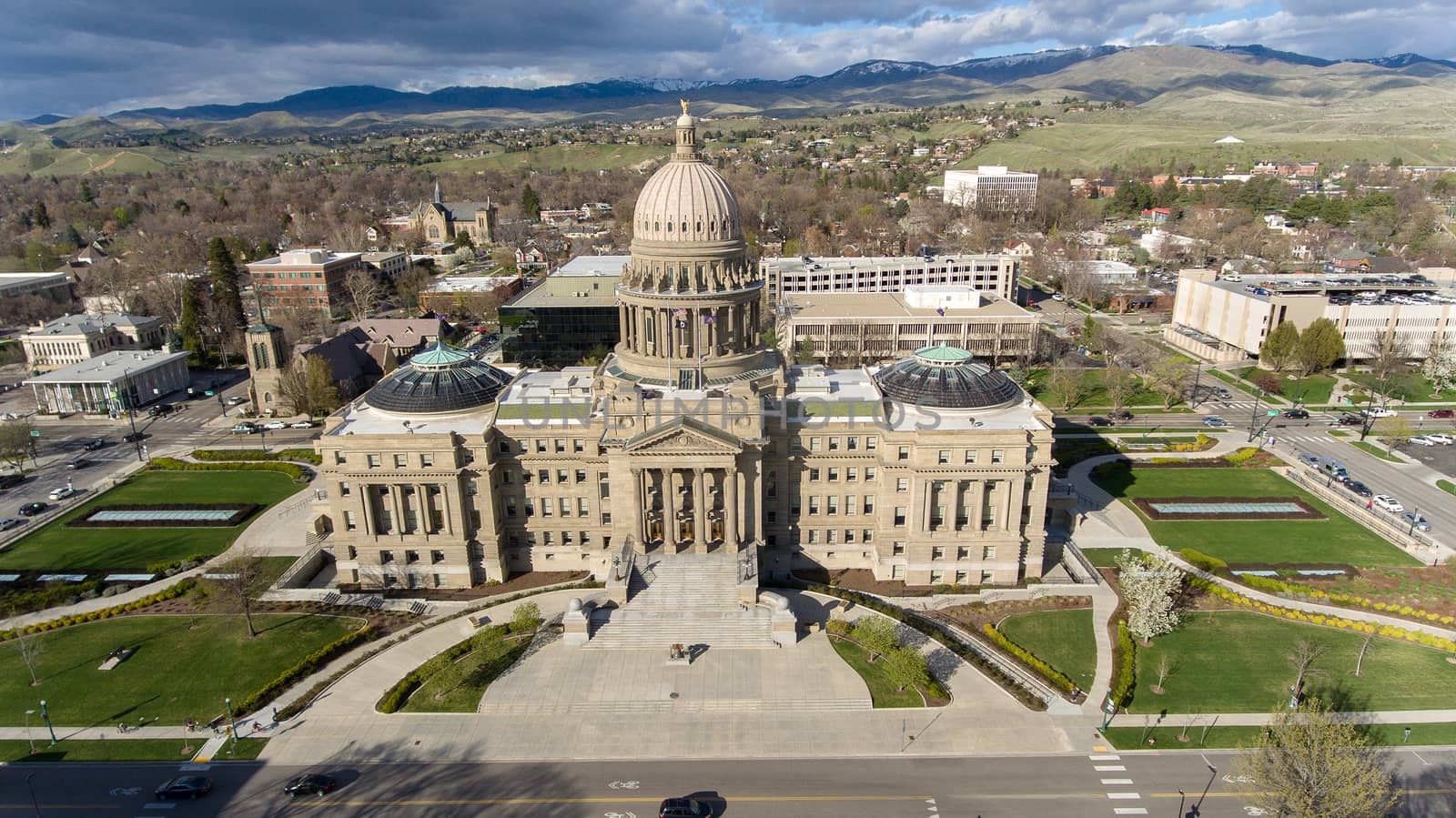 High up view of the boise capital building