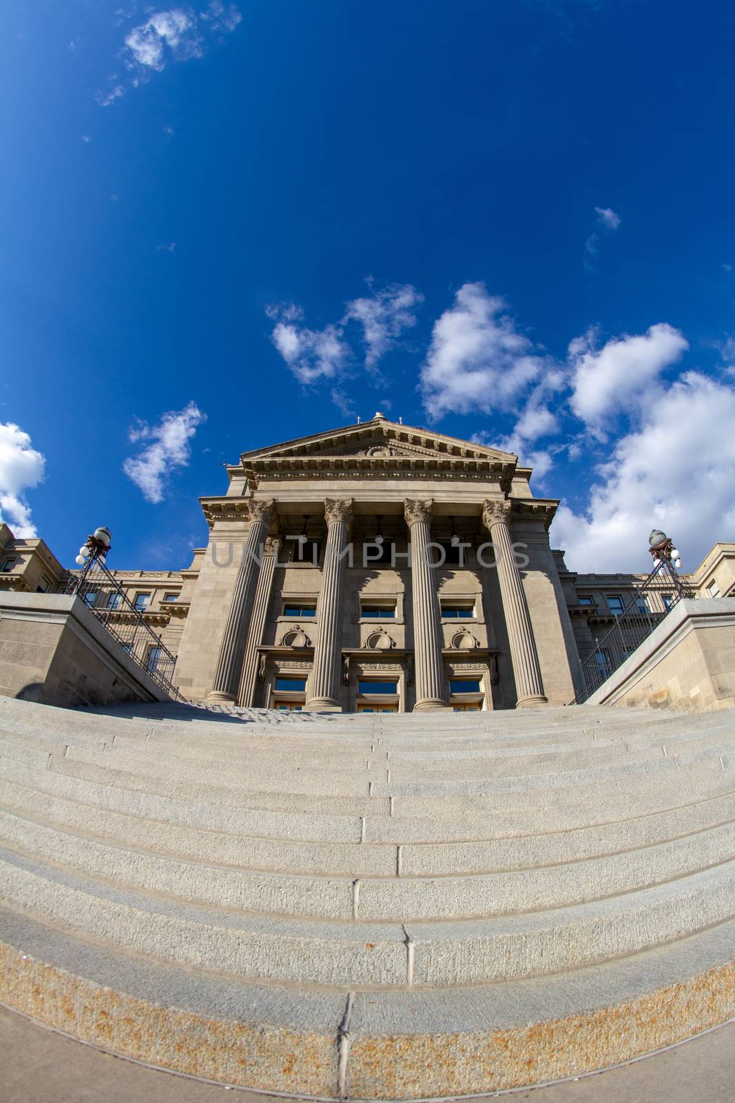 vertical shot of the boise capital shot from down low at the bottom of the steps