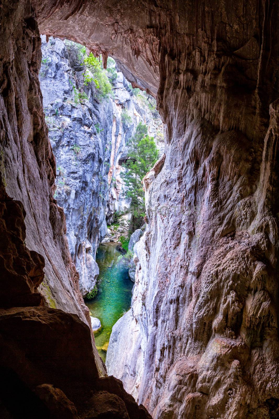 The Tinted Cave offers a window out to the Mares Forest Creek Canyon, framing the view through part of the canyon