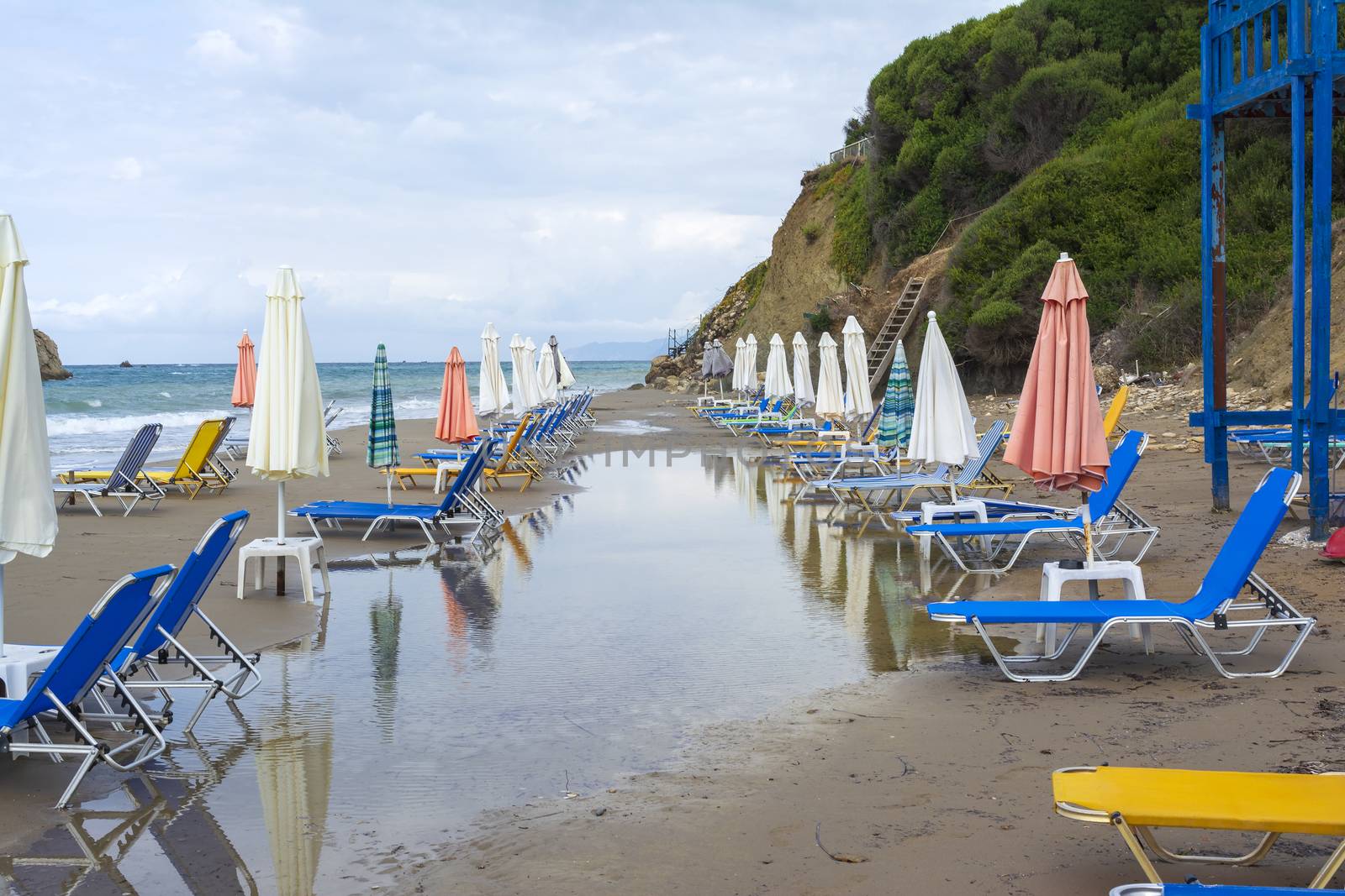 Prasoudi beach at Corfu island, Greece at morning.