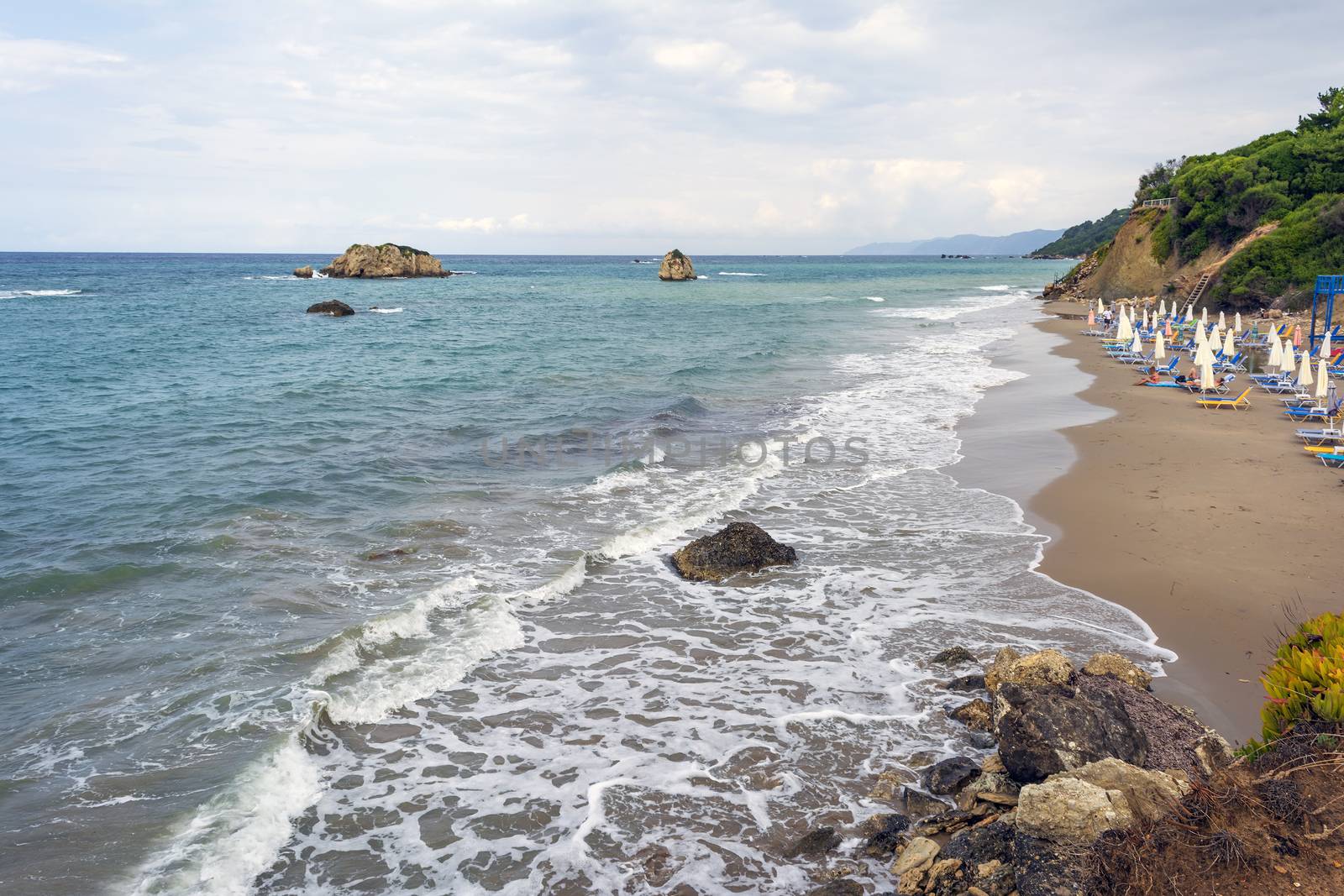 Prasoudi beach at Corfu island, Greece at morning.