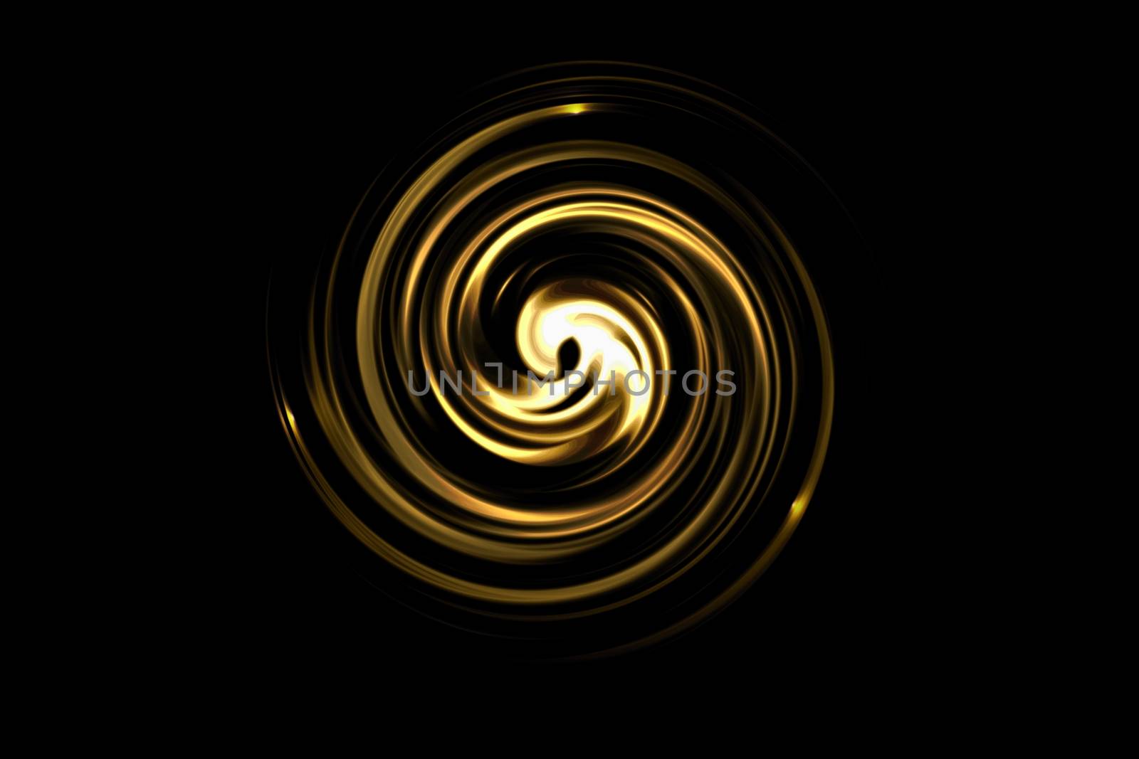 Abstract golden circle with light spiral on black background