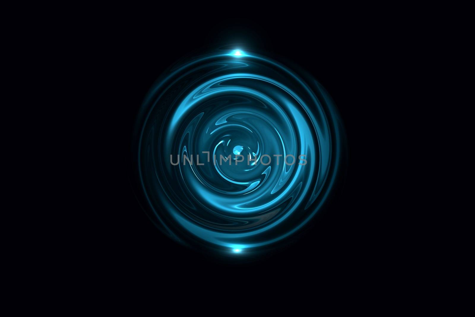 Glowing blue vortex with light ring on black backdrop, abstract background