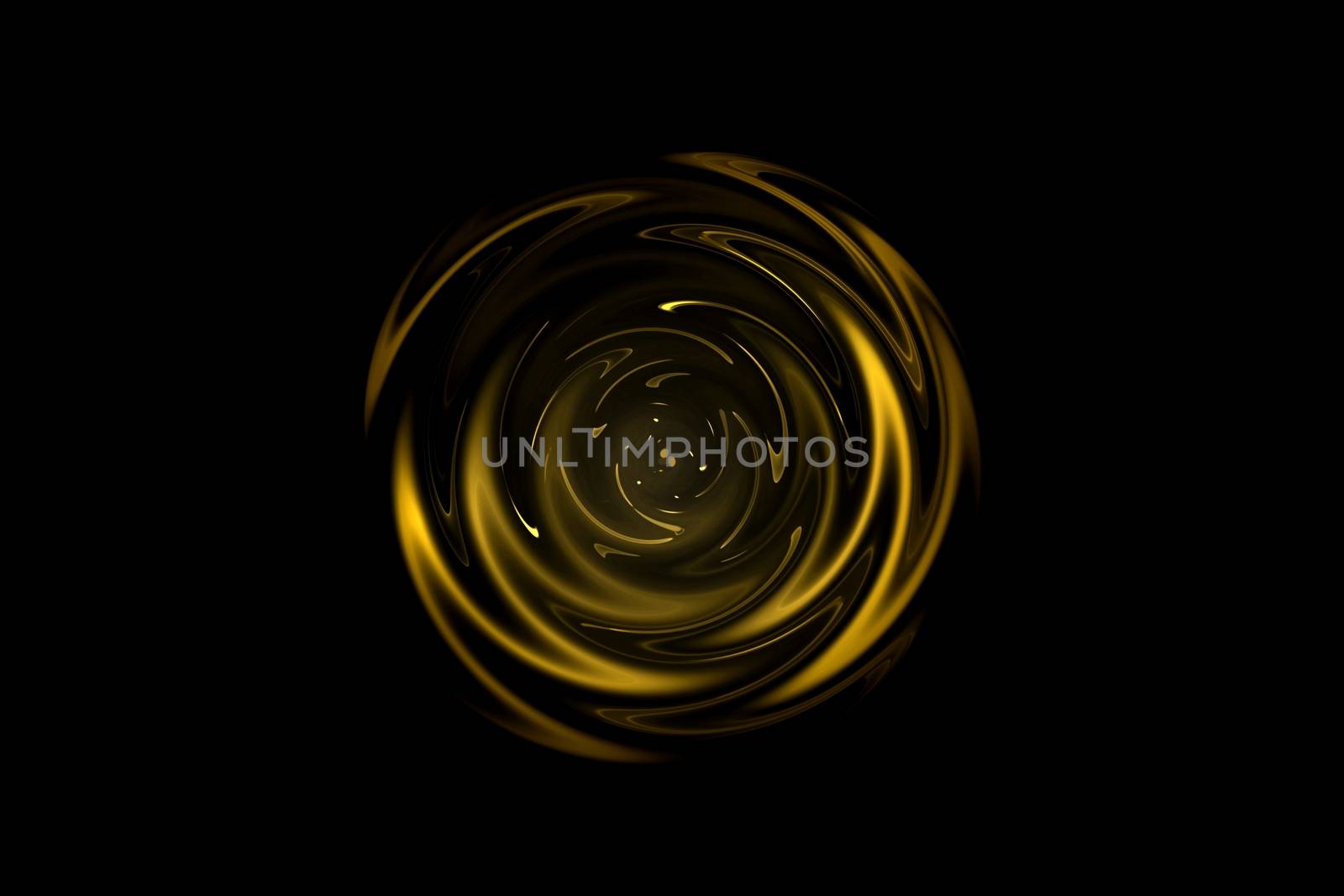 Glowing gold vortex with light ring on black backdrop, abstract background
