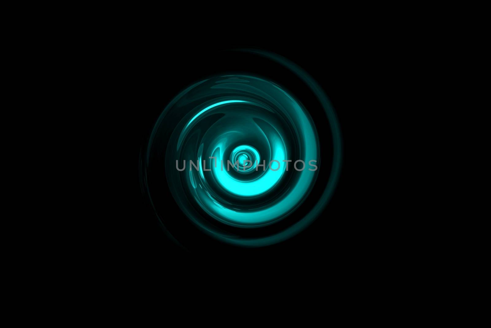 Glowing teal vortex with light ring on black backdrop, abstract background