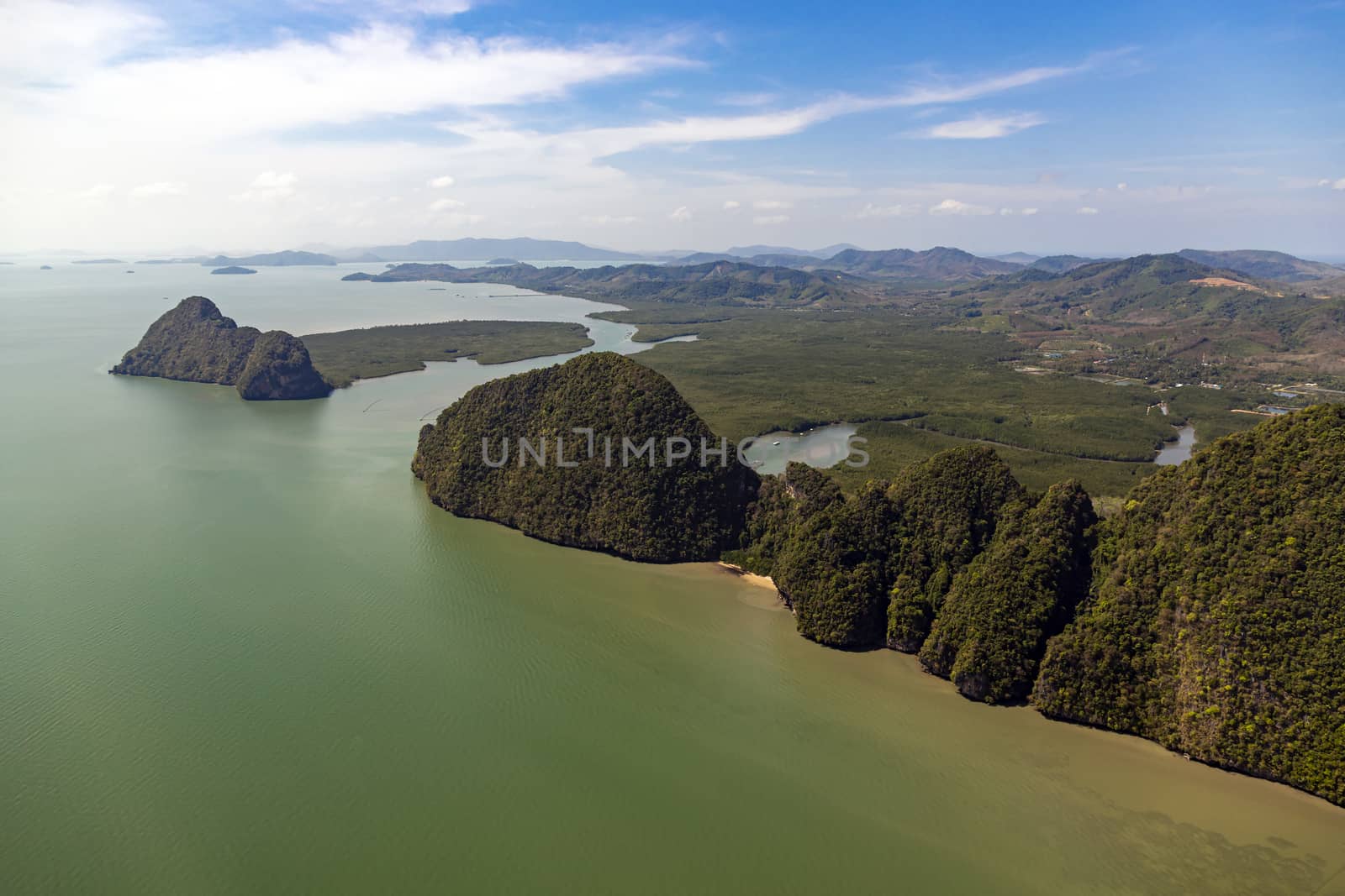 Aerial photos of the Andaman coast of Thailand With mountains next to the sea