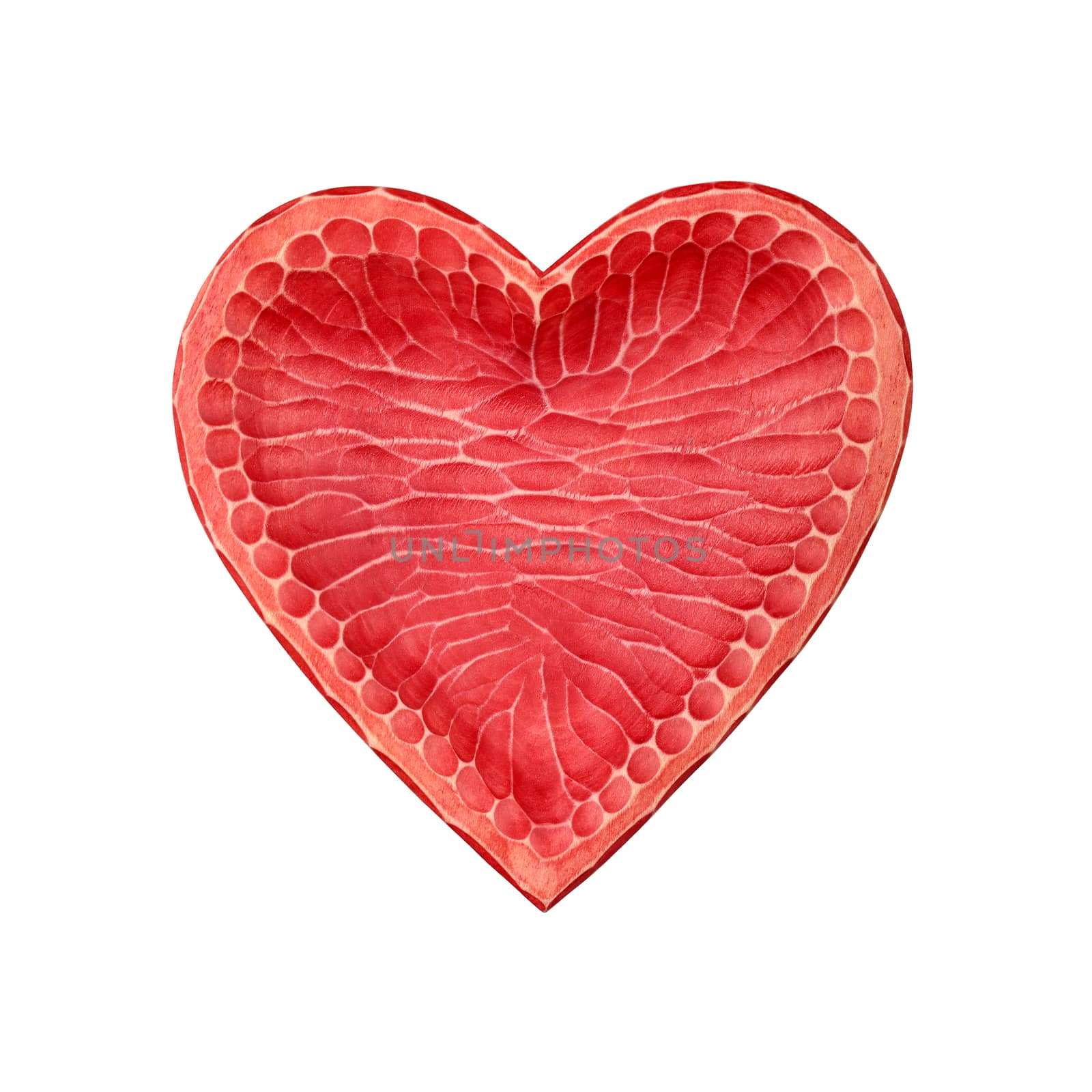 Red wooden heart shaped bowl isolated on white by BreakingTheWalls