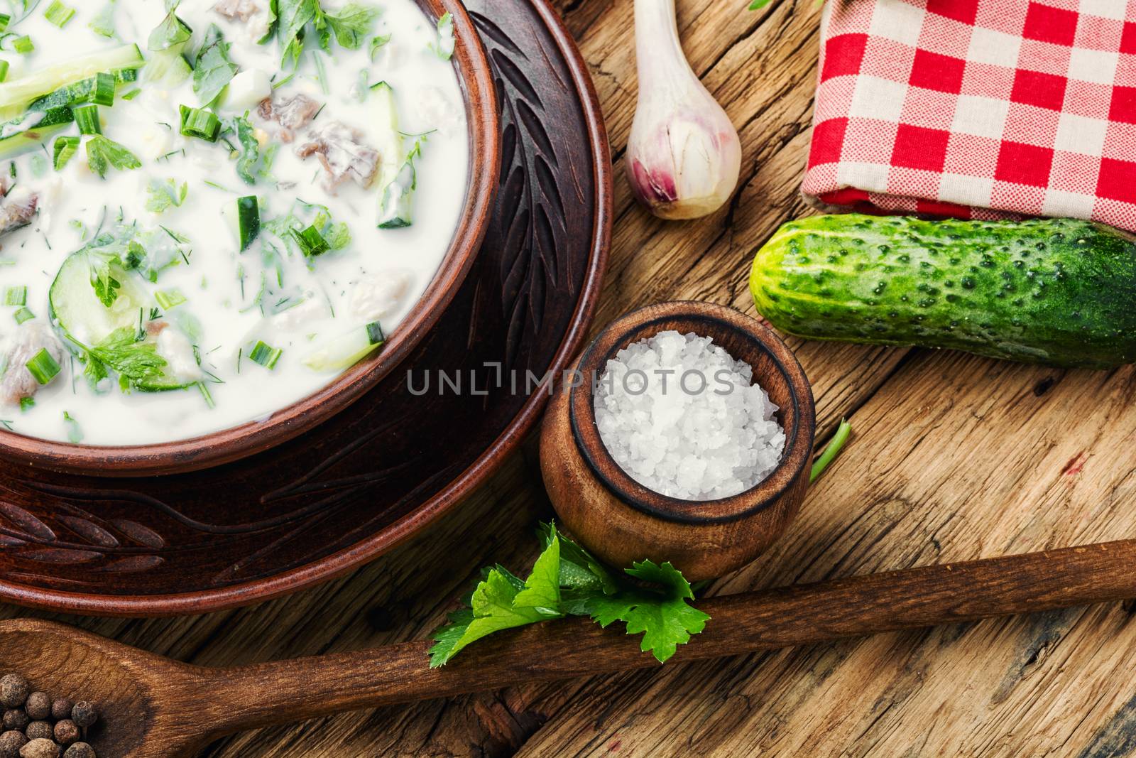 Okroshka is a traditional dish of national Russian cuisine