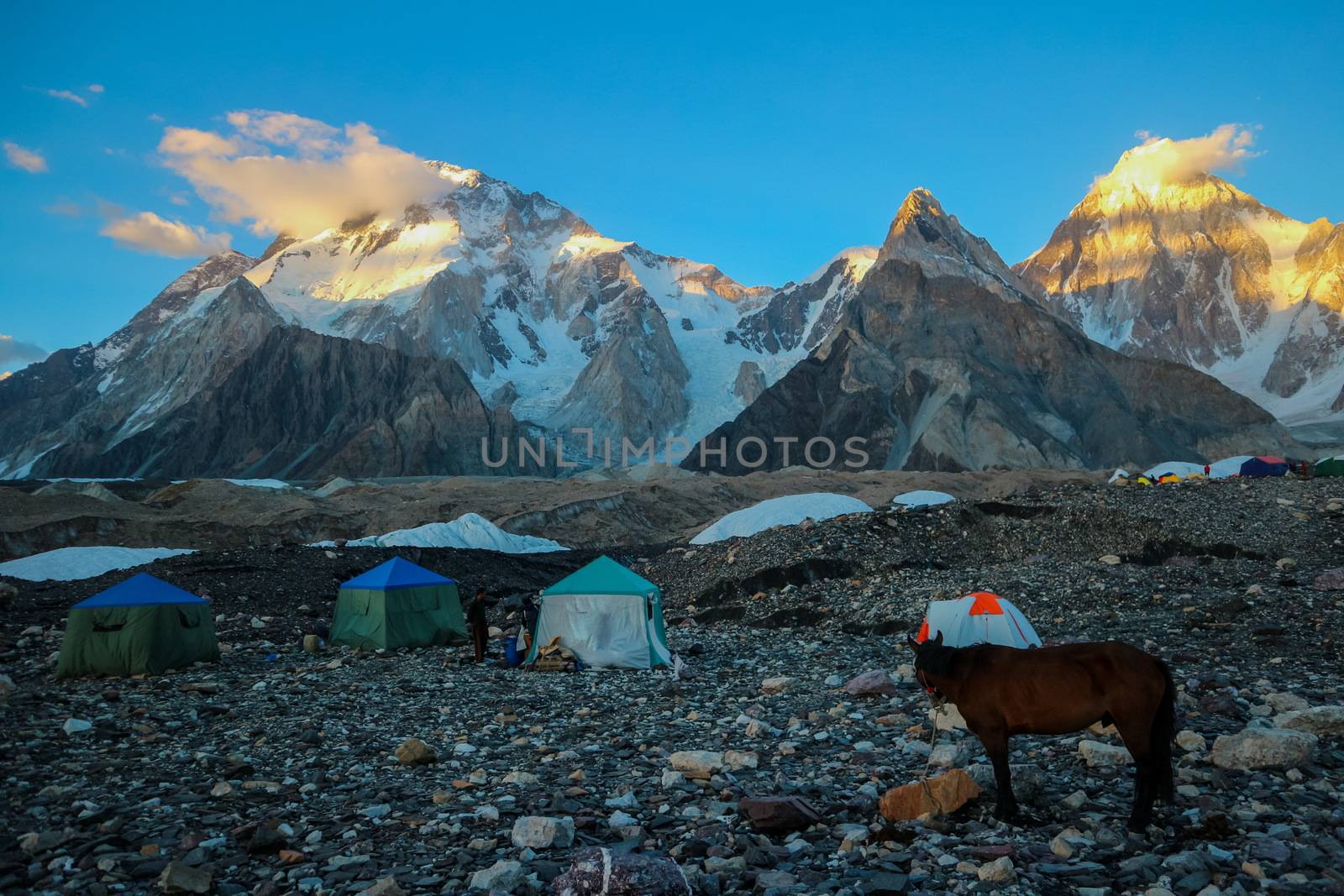 K2 and Broad Peak from Concordia in the Karakorum Mountains Pakistan by Volcanic