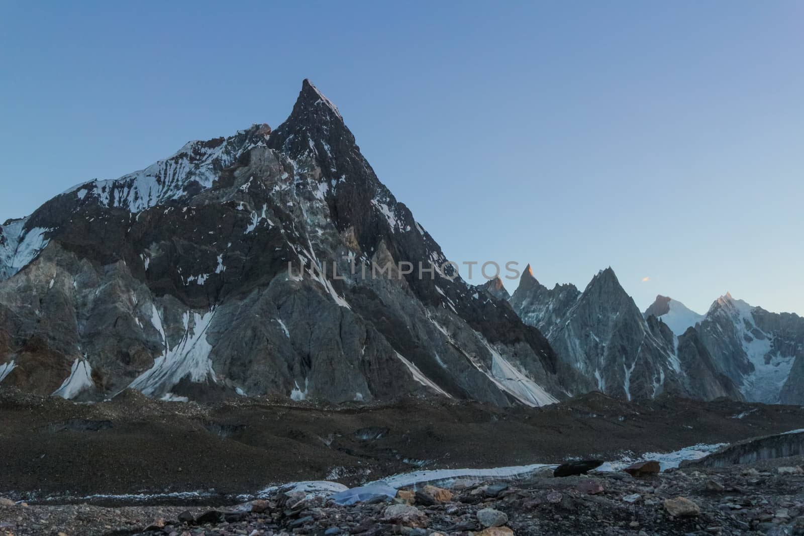 Mitre peak in Karakoram range at sunset view from Concordia camp, K2 K2 Base Camp, Pakistan. by Volcanic