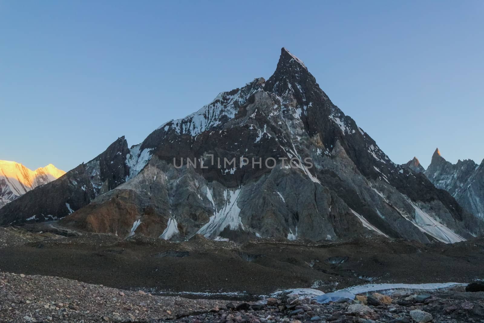 Mitre peak in Karakoram range at sunset view from Concordia camp, K2 K2 Base Camp, Pakistan.