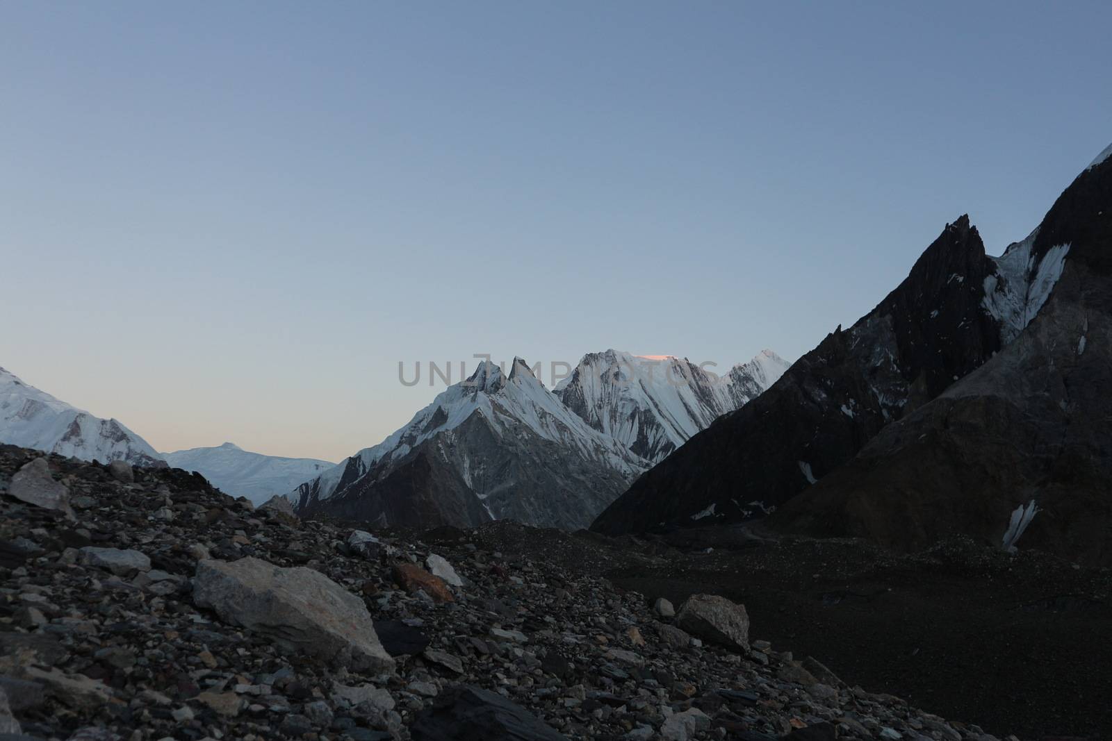 K2 and Broad Peak from Concordia in the Karakorum Mountains Pakistan by Volcanic