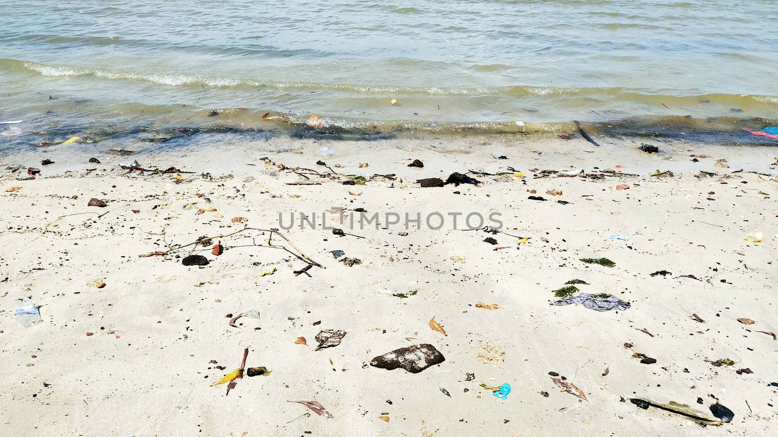 Pollution on the beach of tropical sea, Malaysia.