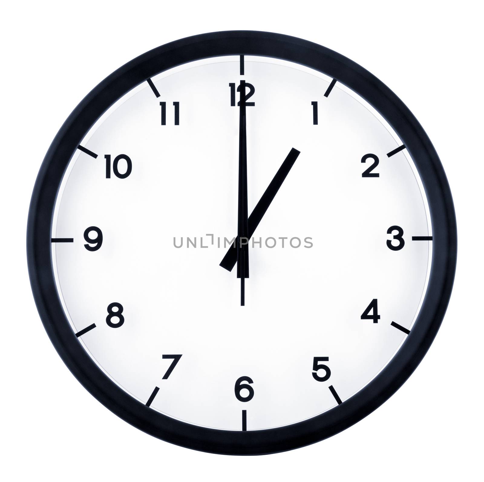 Classic analog clock pointing at 1 o'clock, isolated on white background