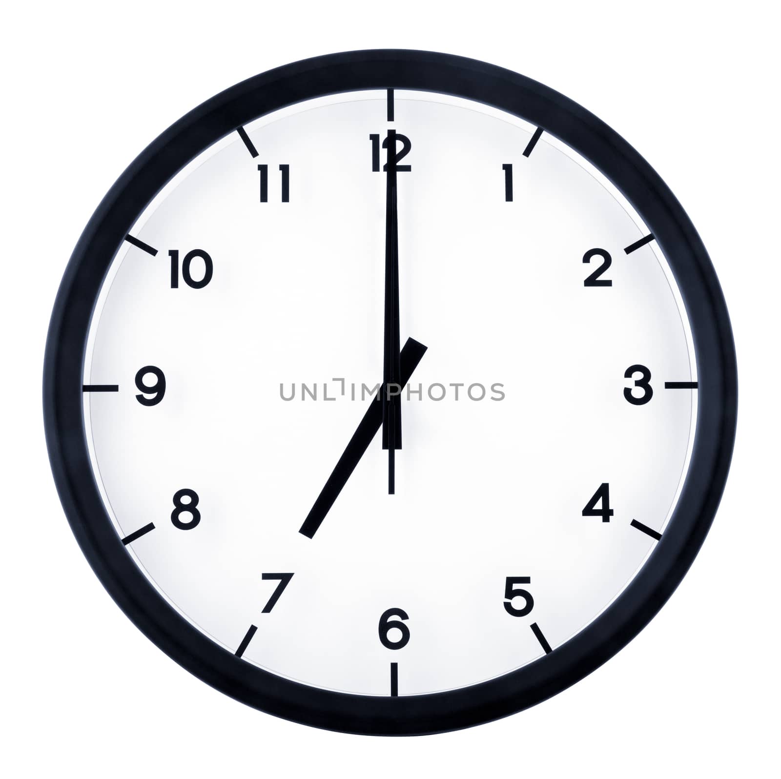 Classic analog clock pointing at 7 o'clock, isolated on white background