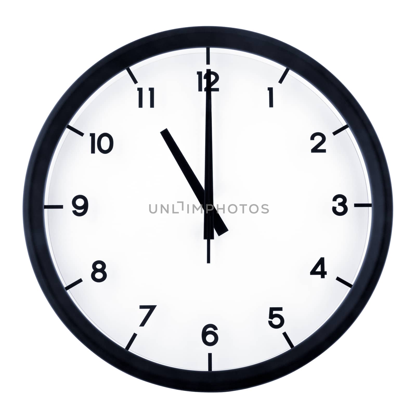 Classic analog clock pointing at 11 o'clock, isolated on white background