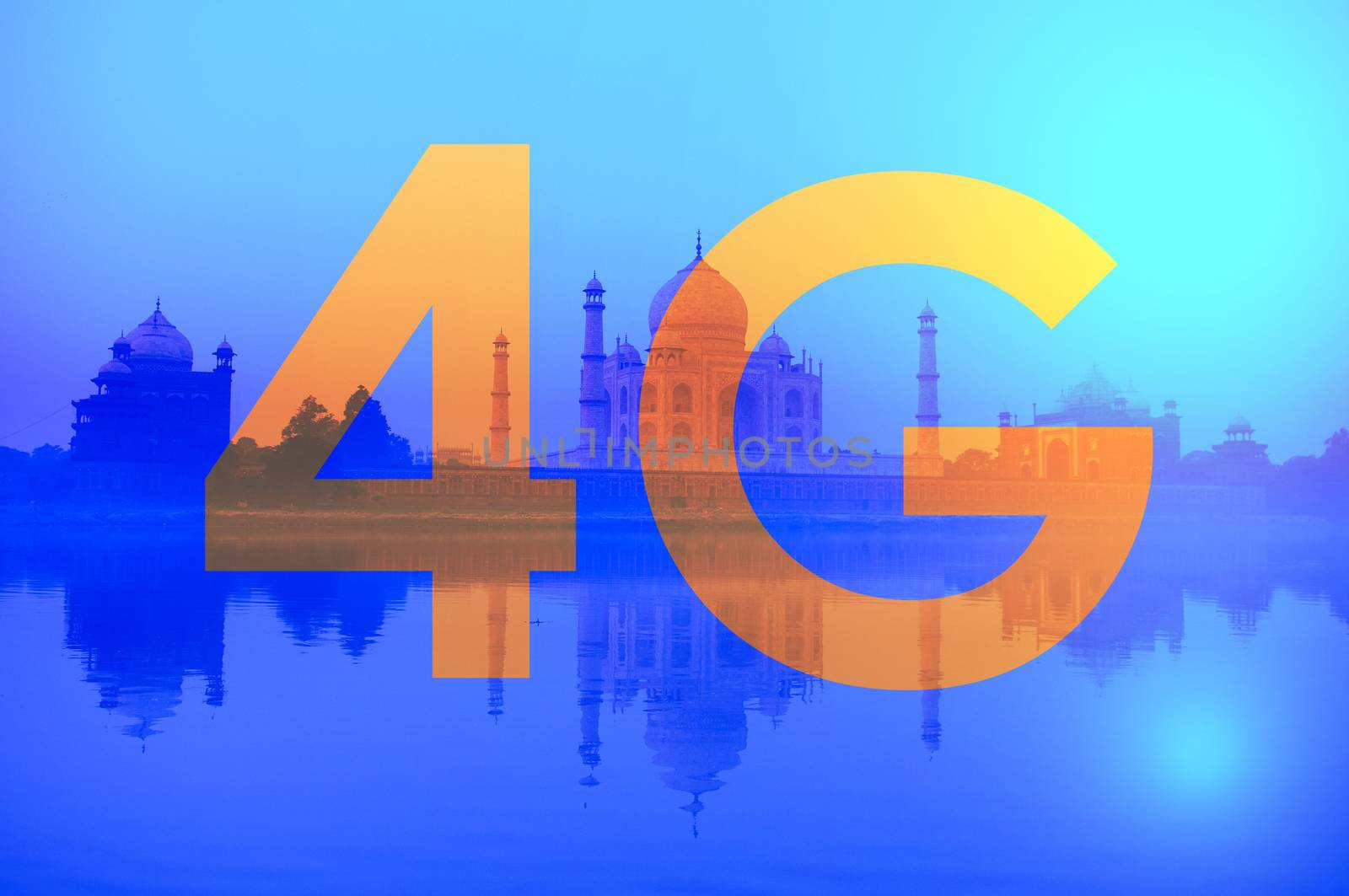 4G text on Taj Mahal India background.