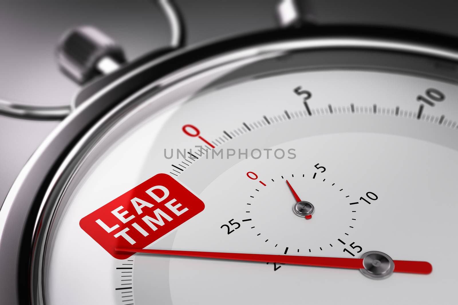 Lead time written on a conceptual stopwatch. Supply Chain Management Concept. 3D illustration.