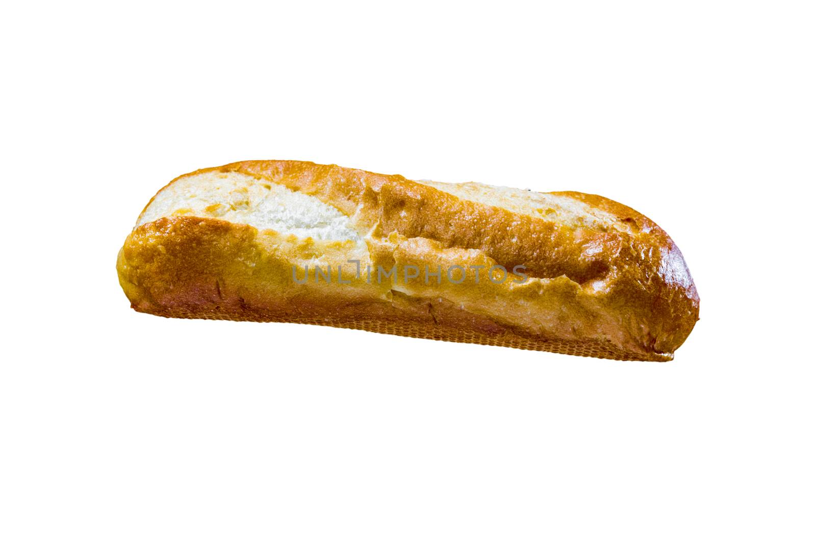 Fresh isolate baguette freshly taken out of the oven against the  white background
