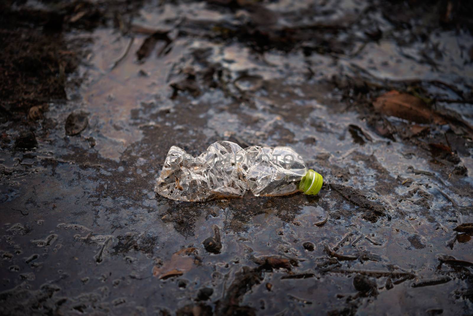 Plastic Scrap pollution in the water , environment protection concepts . Selective focus