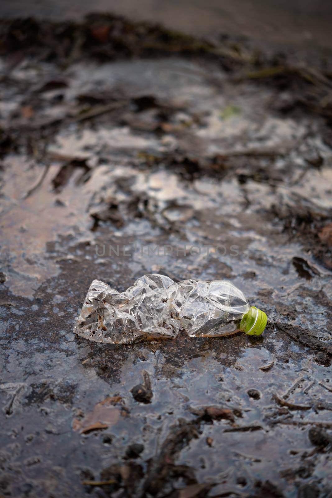 Plastic Scrap pollution in the water , environment protection concepts . Selective focus