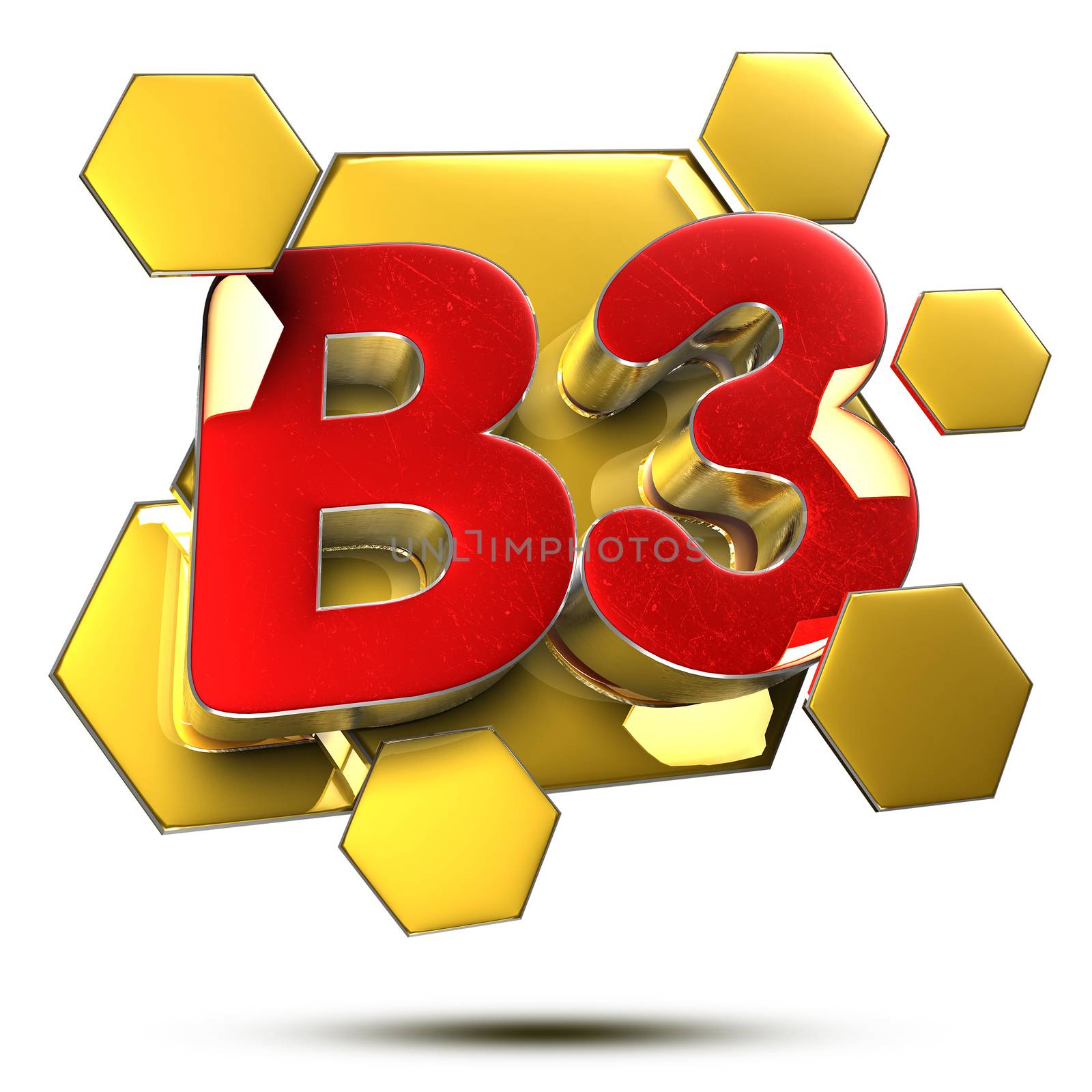 B3 3D rendering on white background.(with Clipping Path).