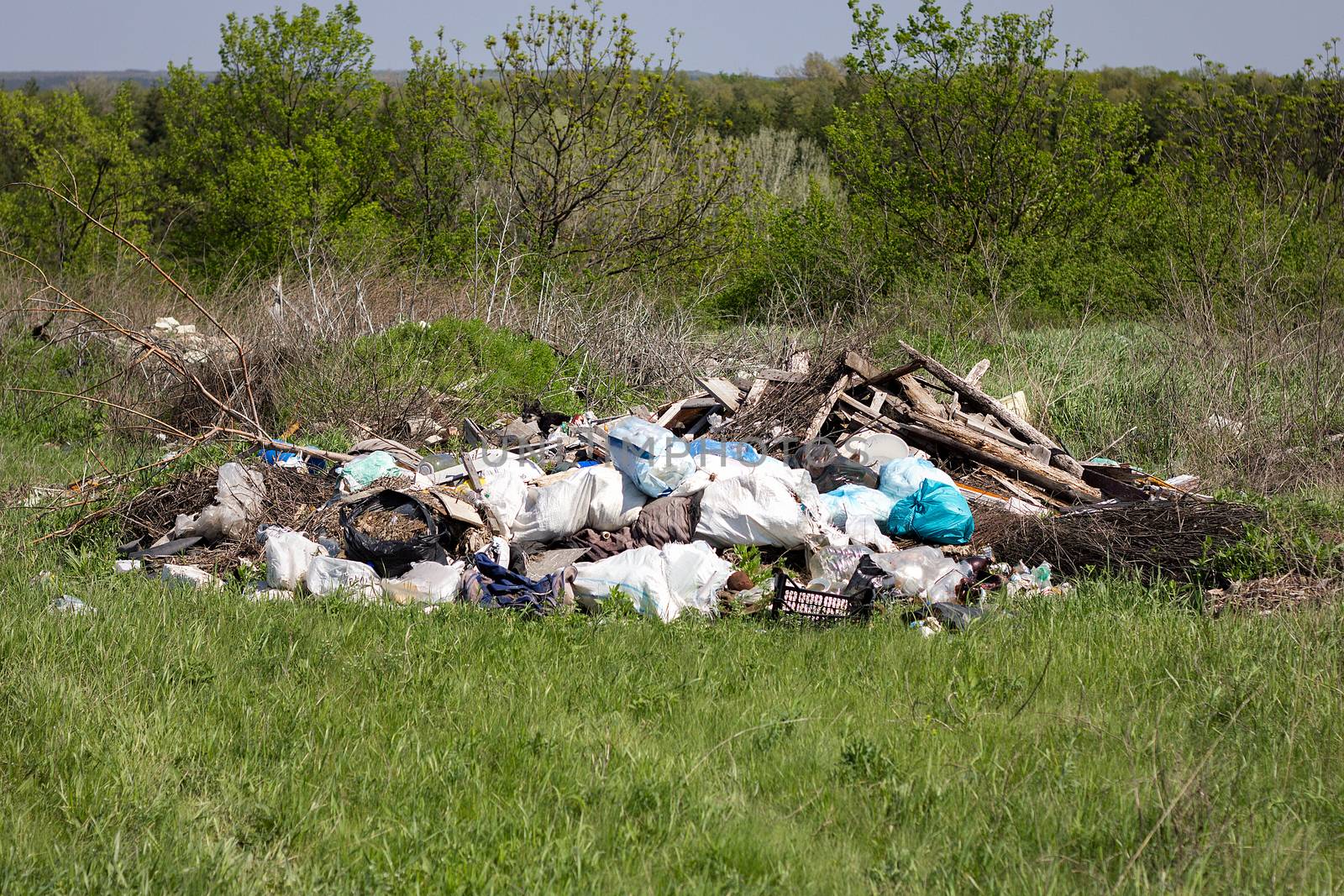 LUGANSK, UKRAINE - 04 April 2019. Garbage dump, environmental pollution.