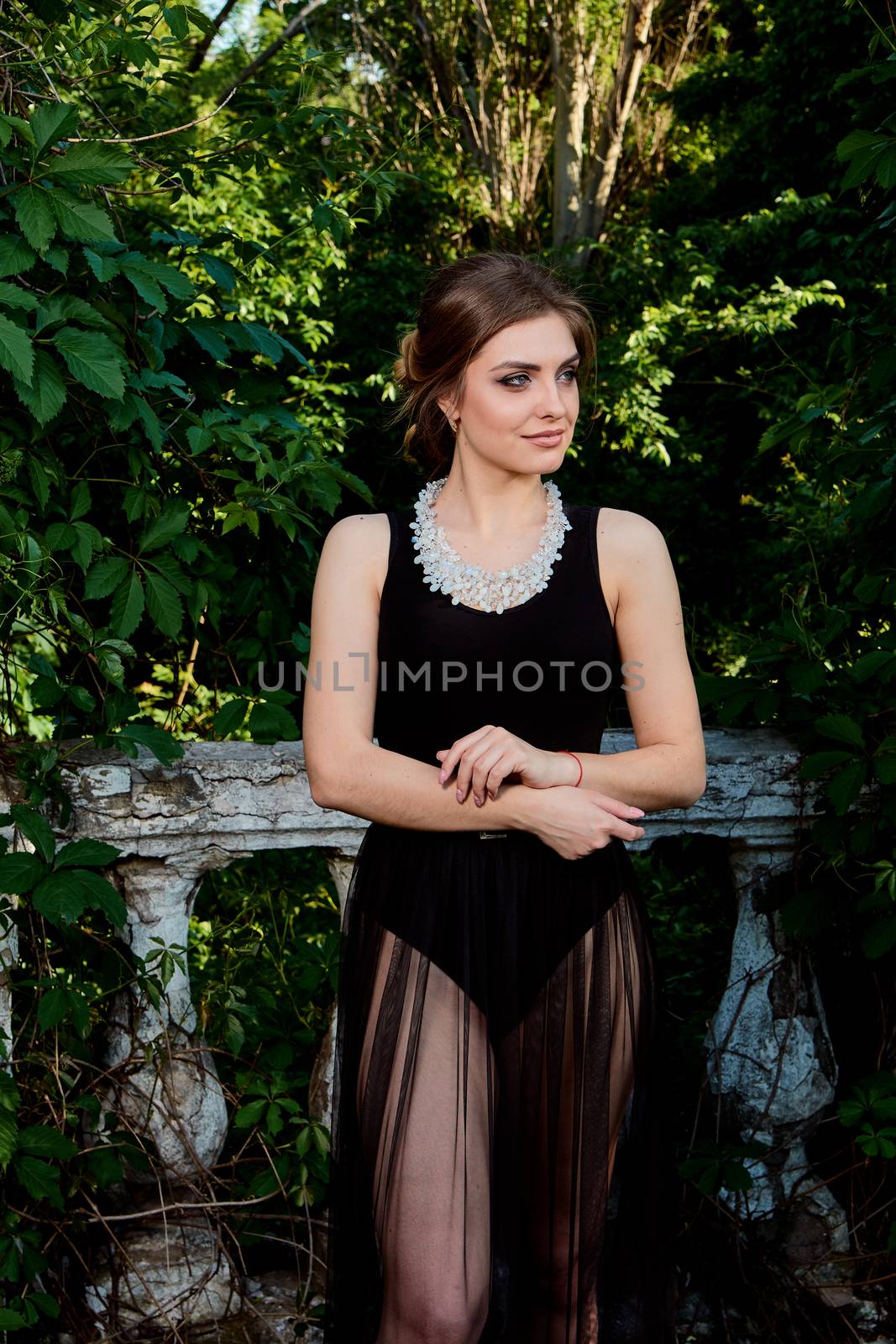 Young attractive woman in the sexy transparent black dress. Young woman portrait. by nixrenas
