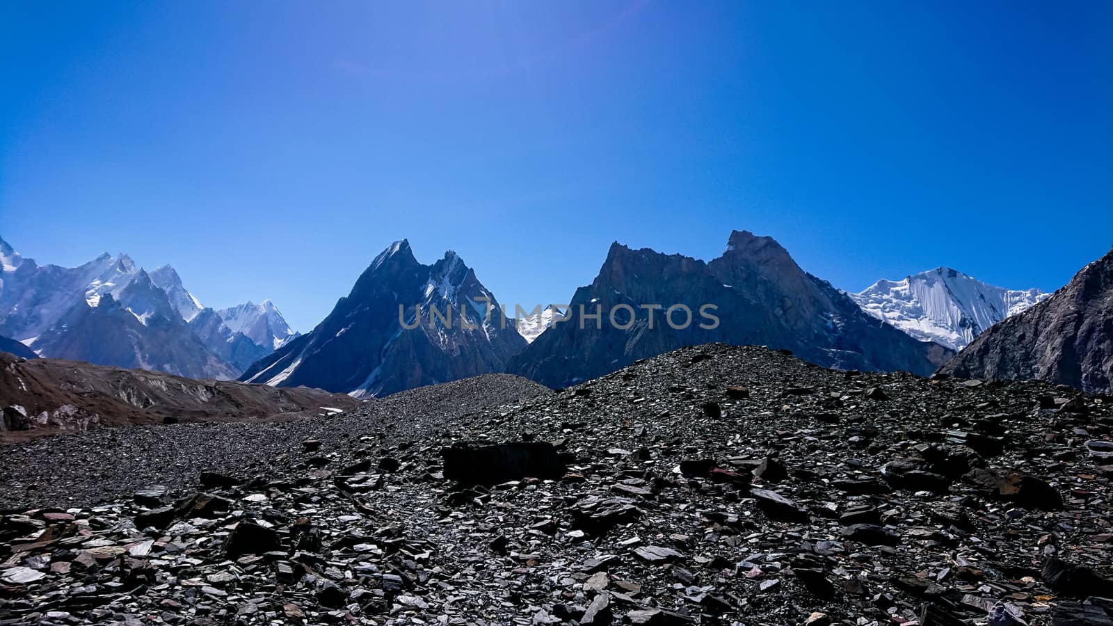 K2 and Broad Peak from Concordia in the Karakorum Mountains Pakistan