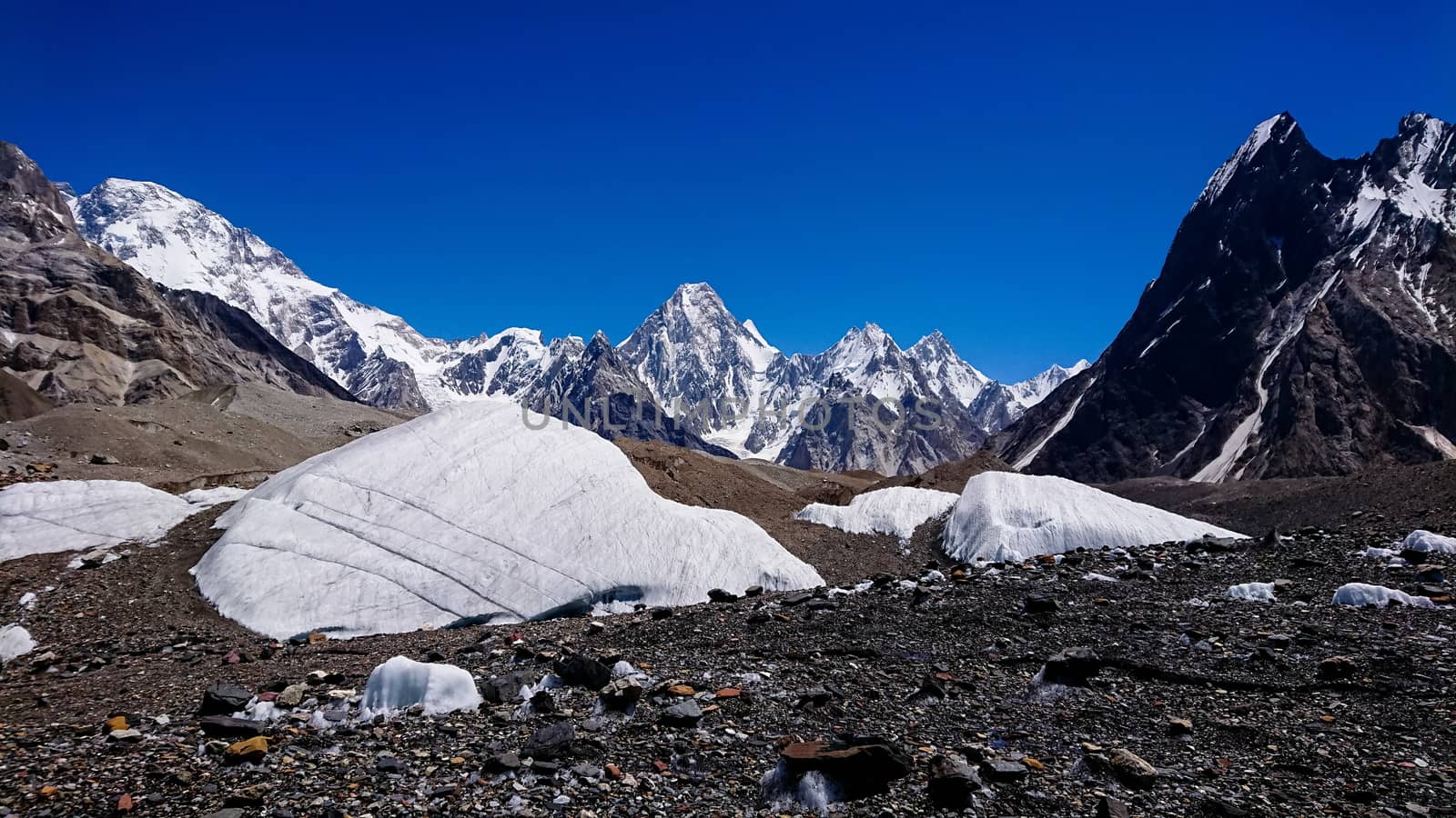 K2 and Broad Peak from Concordia in the Karakorum Mountains Pakistan