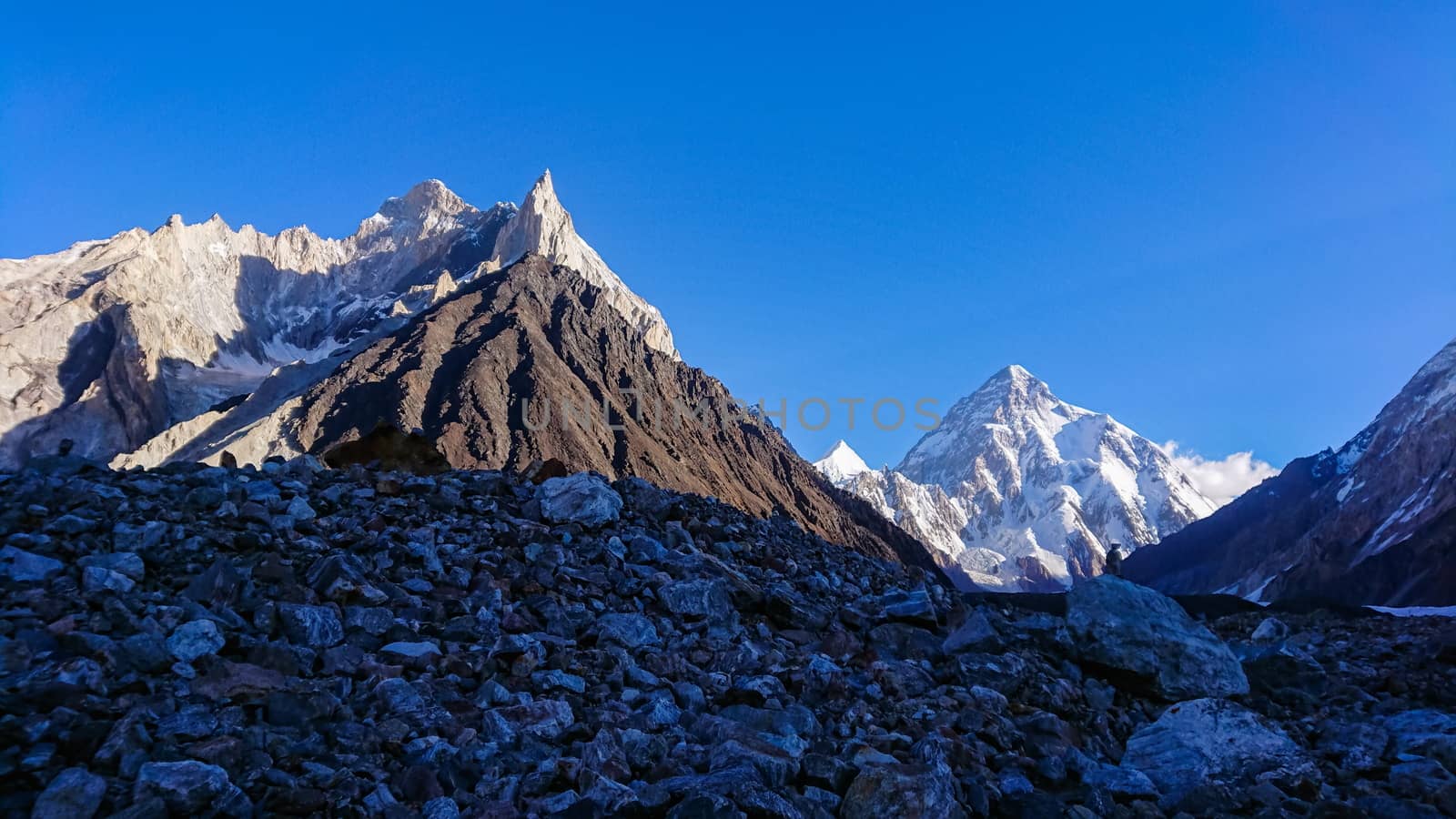 K2 and Broad Peak from Concordia in the Karakorum Mountains Pakistan