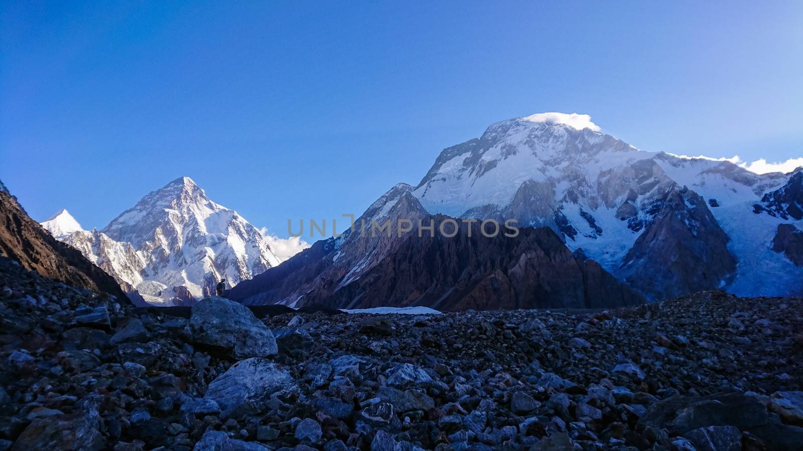 K2 and Broad Peak from Concordia in the Karakorum Mountains Pakistan