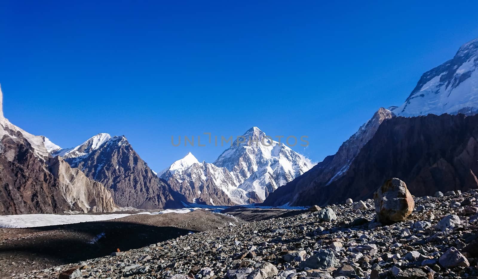 K2 and Broad Peak from Concordia in the Karakorum Mountains Pakistan by Volcanic