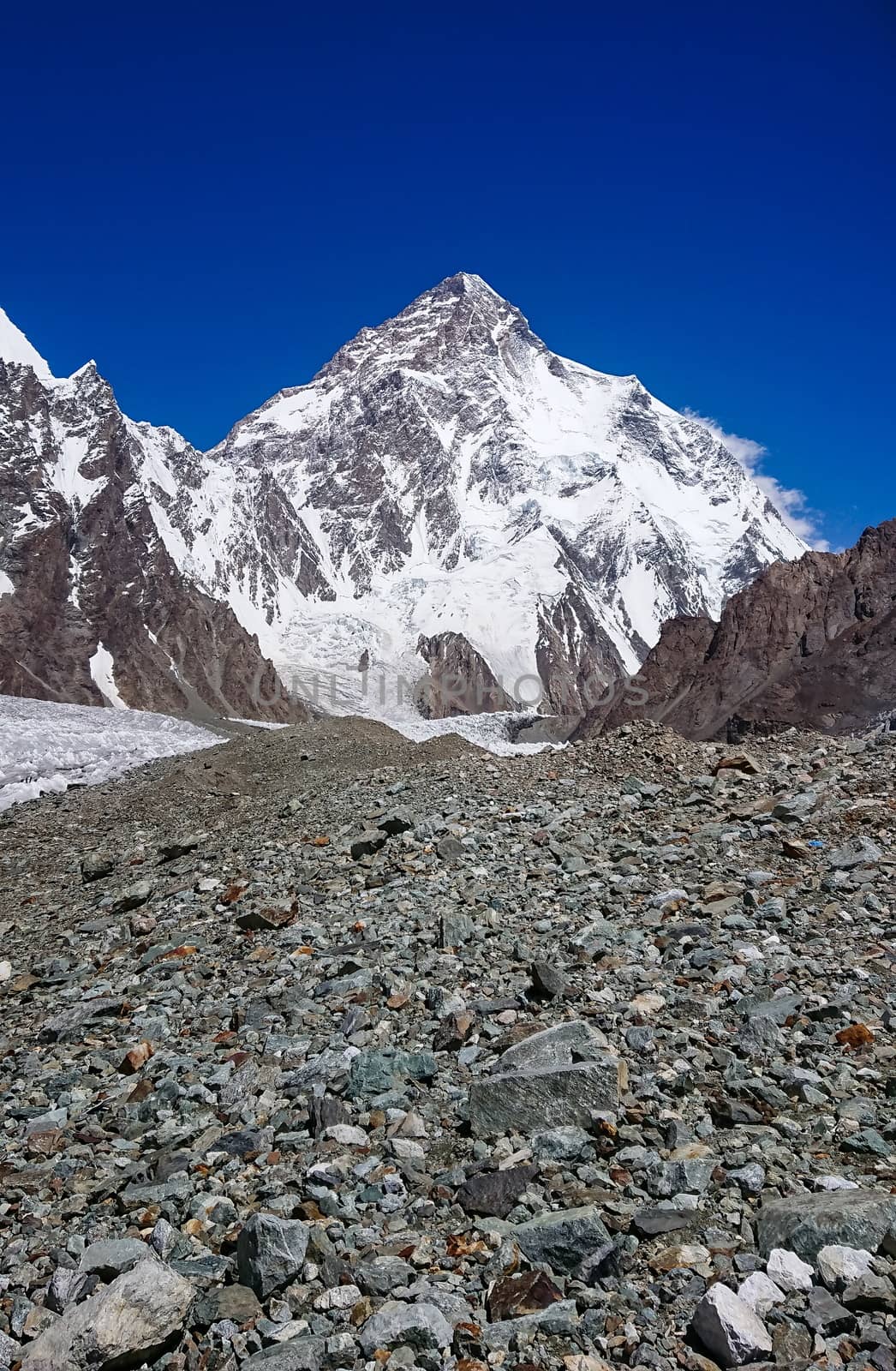 K2 and Broad Peak from Concordia in the Karakorum Mountains Pakistan