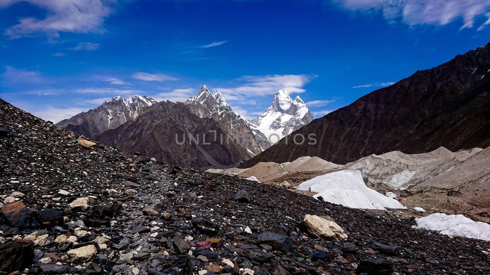 K2 and Broad Peak from Concordia in the Karakorum Mountains Pakistan by Volcanic