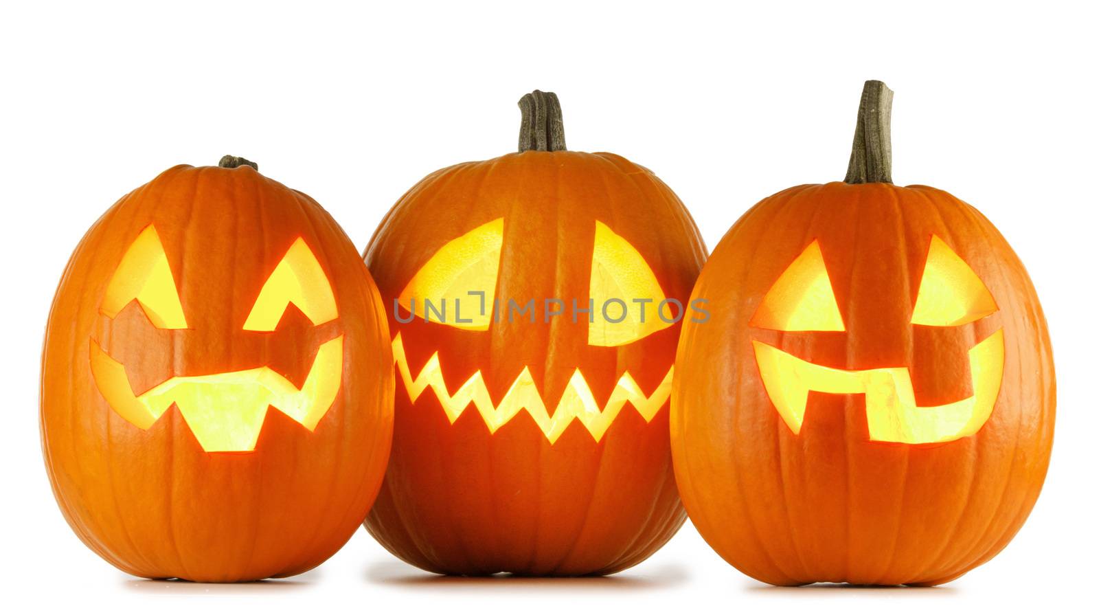 Three Halloween Pumpkins isolated on white background