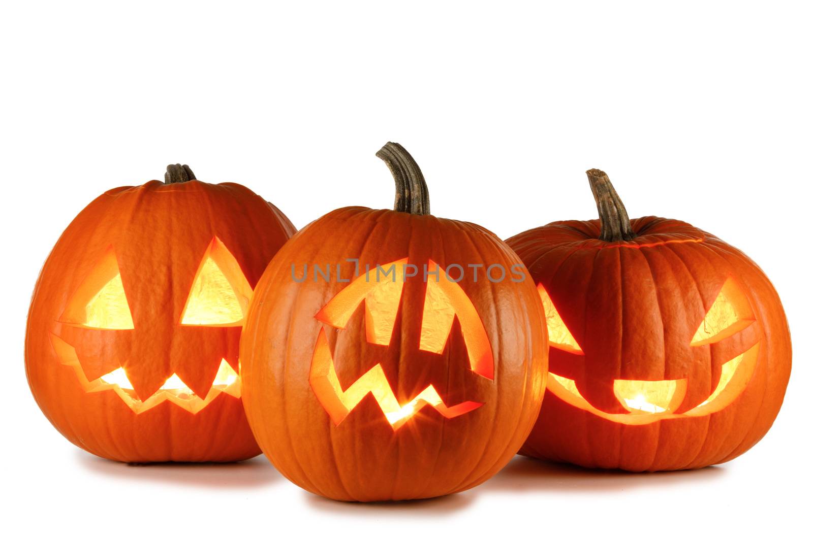 Three Halloween Pumpkins isolated on white background