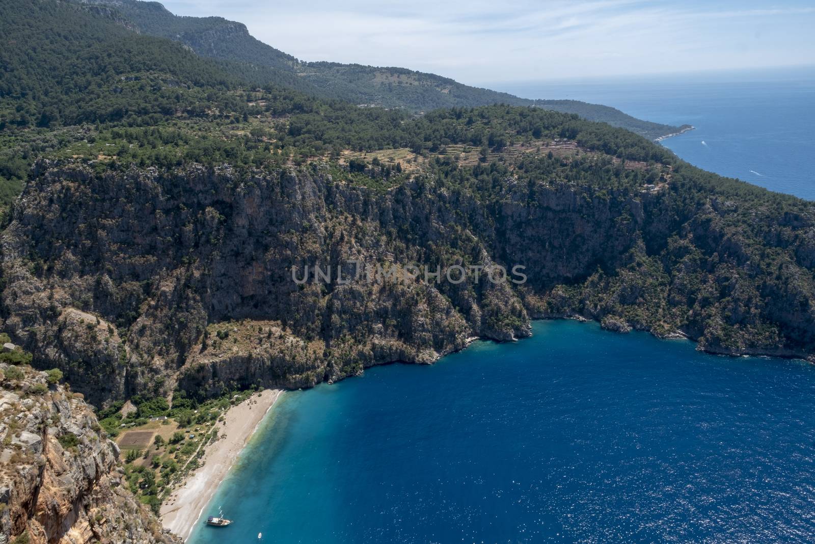 Kelebekler vadisi. Forest and beautiful sea in Mediterranean. butterfly Valley